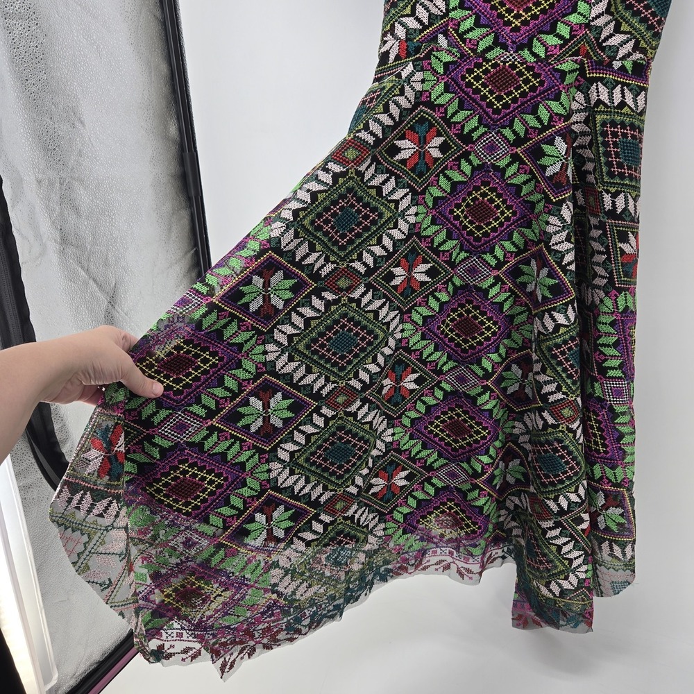 Alex Marie Dress Women 2 Midi A-Line Fairy Whimsigoth Embroidered Colorful Sheer - Picture 4 of 12